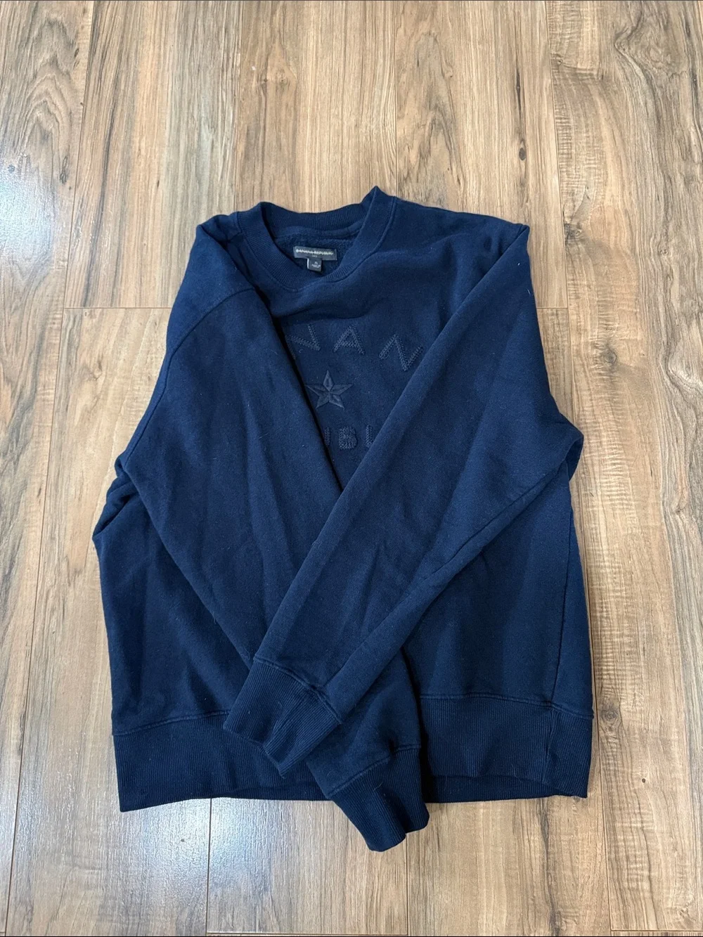 Banana Republic Men's Dark Navy Embossed Logo Crewneck Sweater